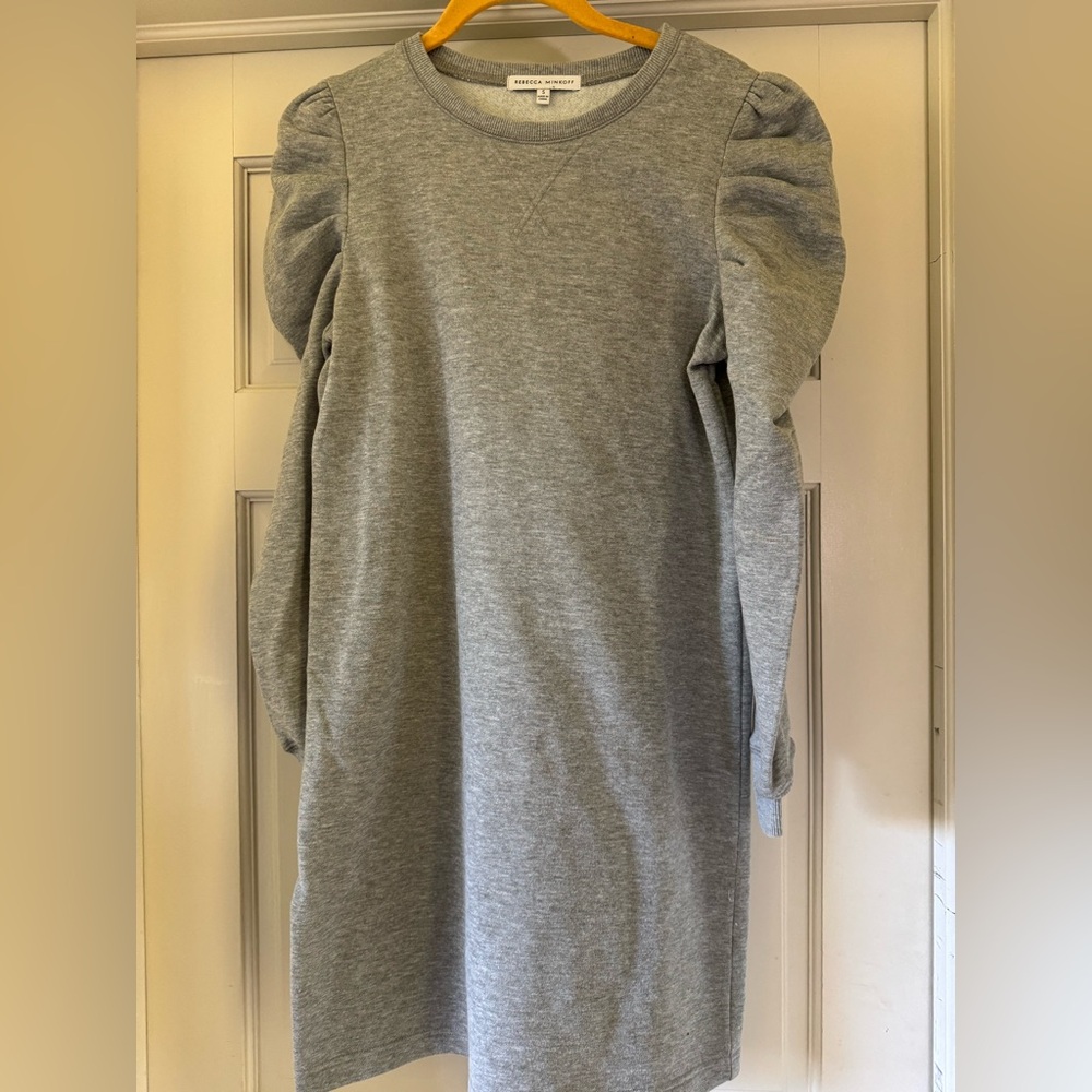 Rebecca Minkoff Gray Sweatshirt Dress with Puff Sleeves